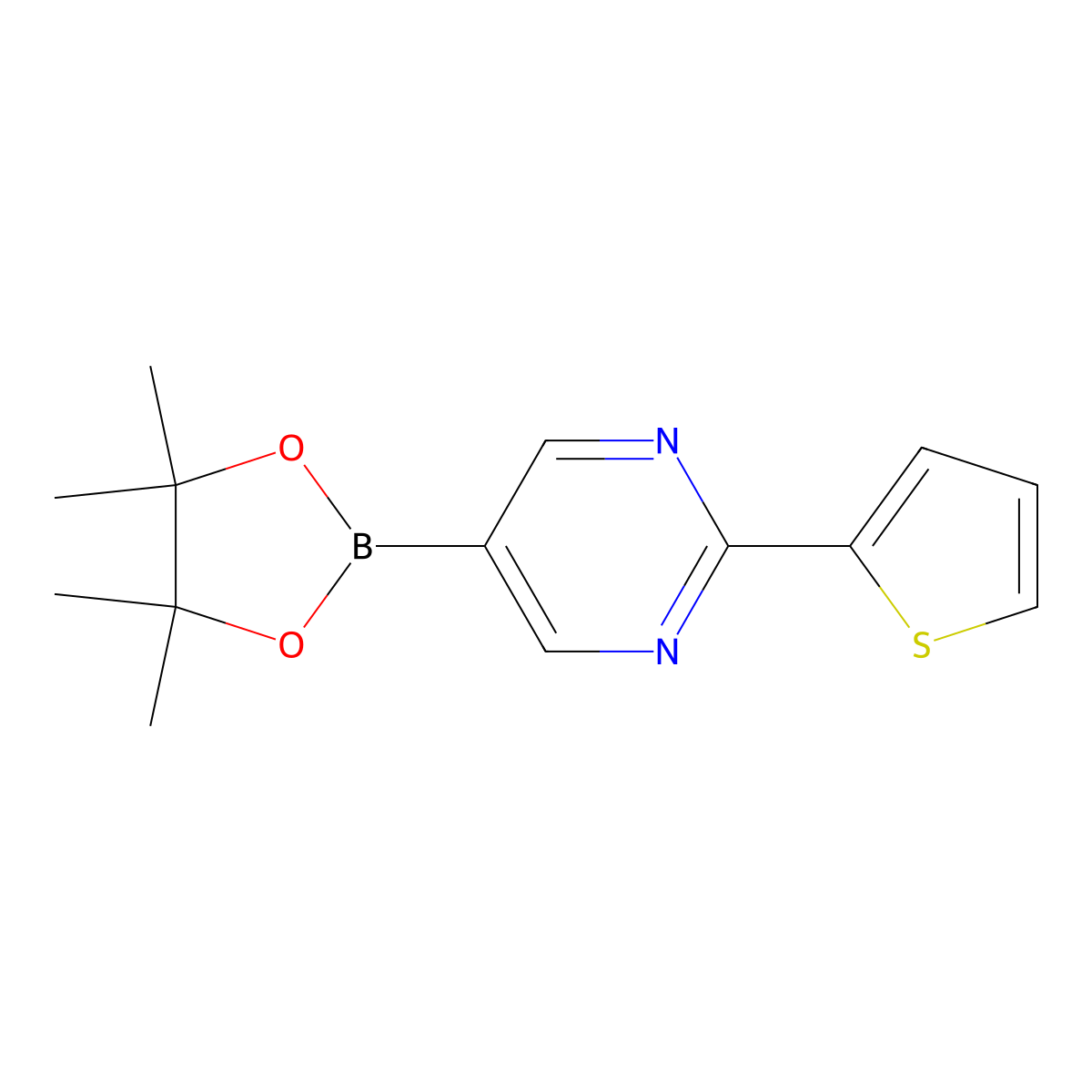5-(4,4,5,5-Tetramethyl-1,3,2-dioxaborolan-2-YL)-2-(thiophen-2-YL)pyrimidine molecular structure, CAS 1402165-96-1