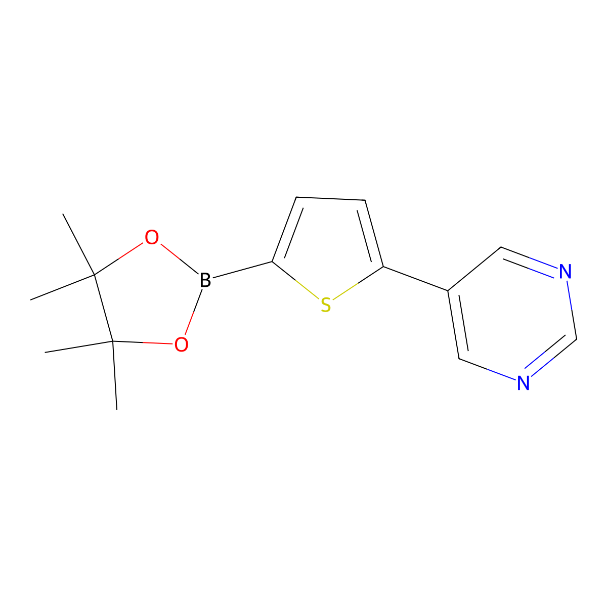 5-[5-(4,4,5,5-Tetramethyl-1,3,2-dioxaborolan-2-yl)thiophen-2-yl]pyrimidine molecular structure, CAS 1402165-97-2