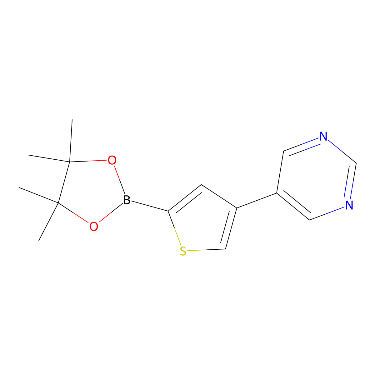 4-(5-Pyrimidyl)thiophene-2-boronic acid pinacol ester molecular structure, CAS 1402165-98-3