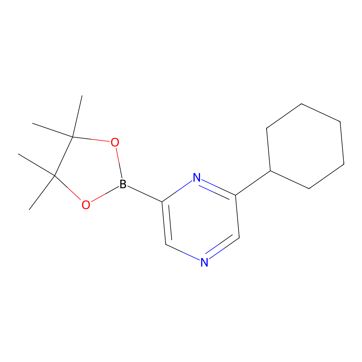 6-(Cyclohexyl)pyrazine-2-boronic acid pinacol ester molecular structure, CAS 1402166-02-2