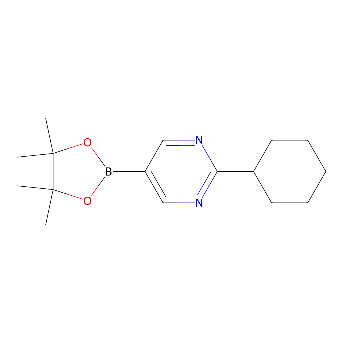2-Cyclohexyl-5-(4,4,5,5-tetramethyl-1,3,2-dioxaborolan-2-yl)pyrimidine molecular structure, CAS 1402166-11-3