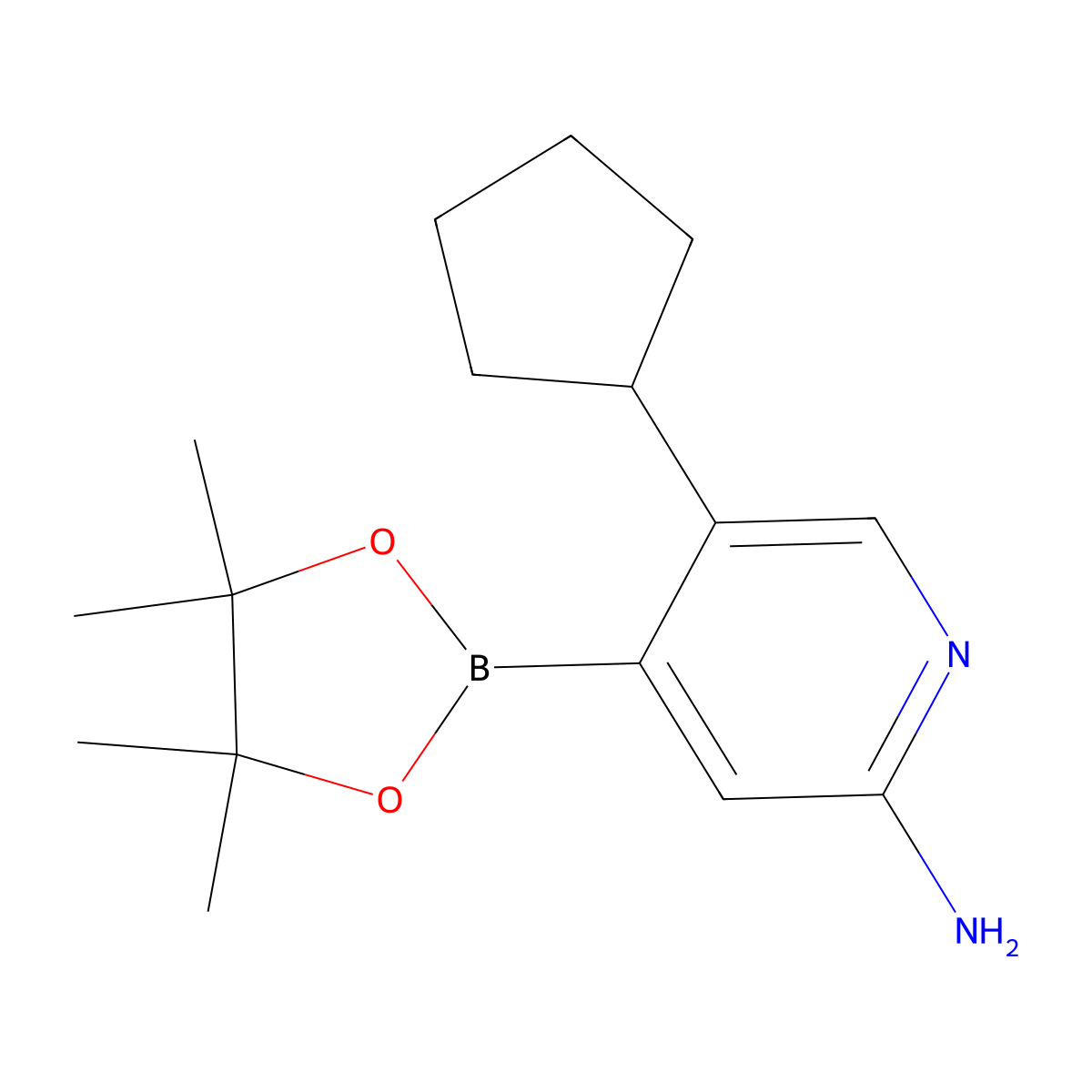 2-Amino-5-cyclopentylpyridine-4-boronic acid pinacol ester molecular structure, CAS 1402166-12-4