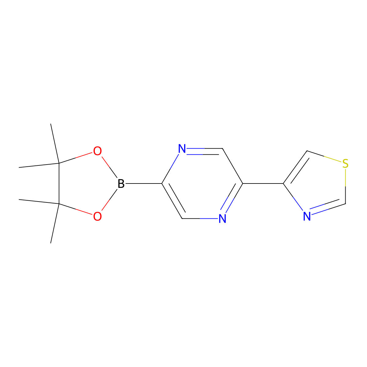 4-(5-(4,4,5,5-Tetramethyl-1,3,2-dioxaborolan-2-yl)pyrazin-2-yl)thiazole molecular structure, CAS 1402166-17-9