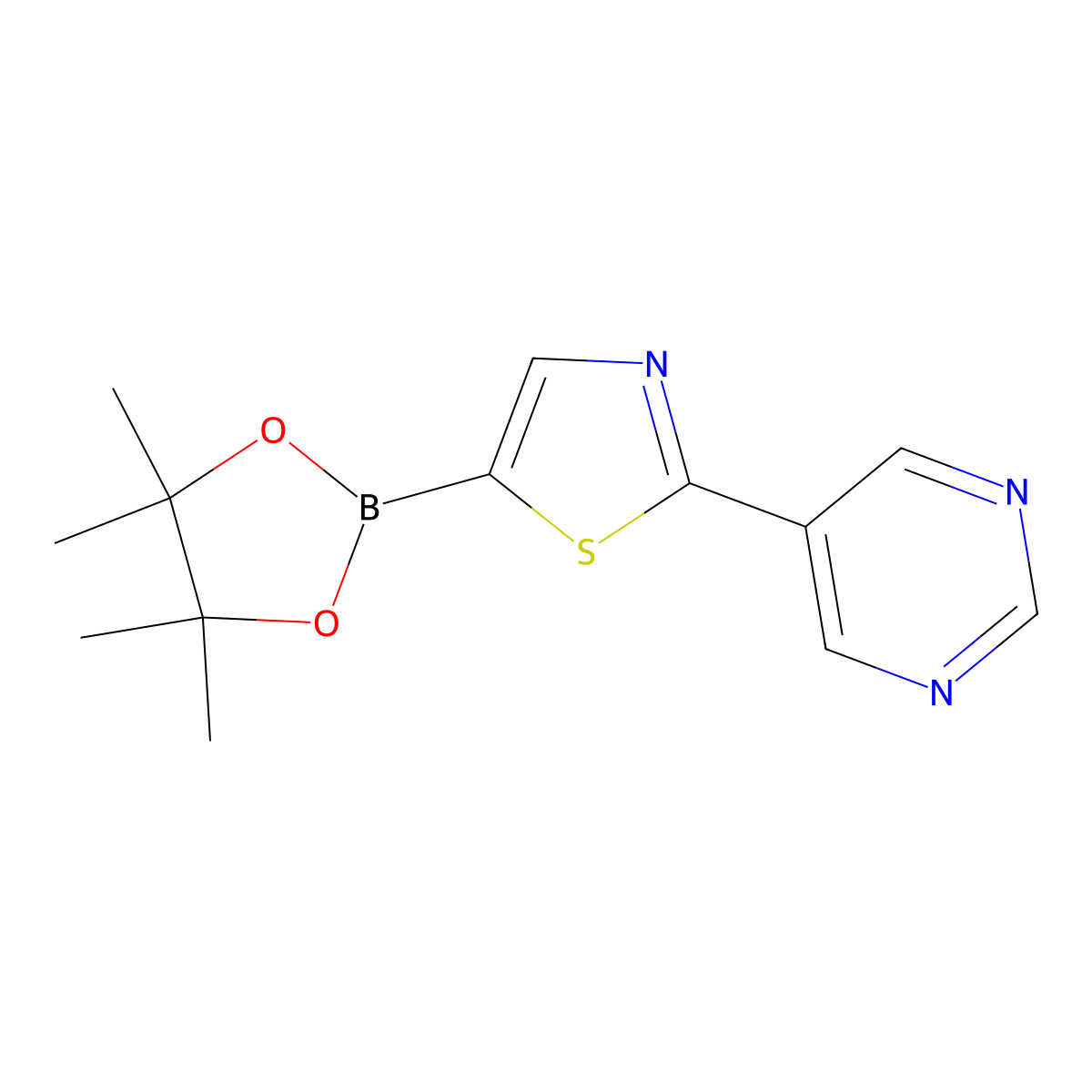 2-(5-Pyrimidyl)thiazole-5-boronic acid pinacol ester molecular structure, CAS 1402166-20-4