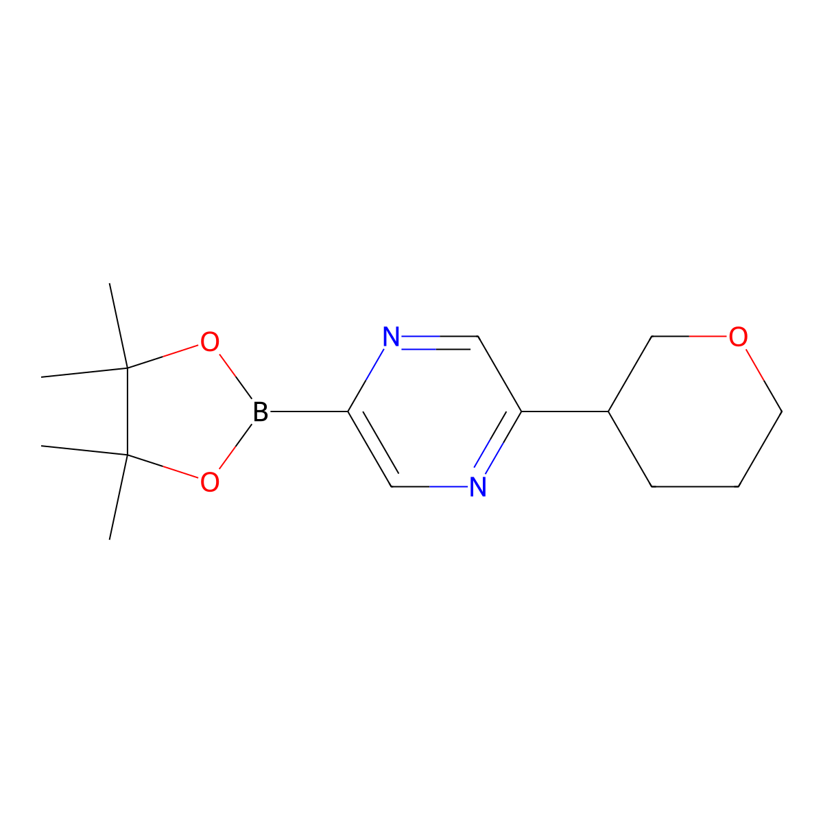 5-(Tetrahydropyran-3-yl)pyrazine-2-boronic acid pinacol ester molecular structure, CAS 1402166-36-2