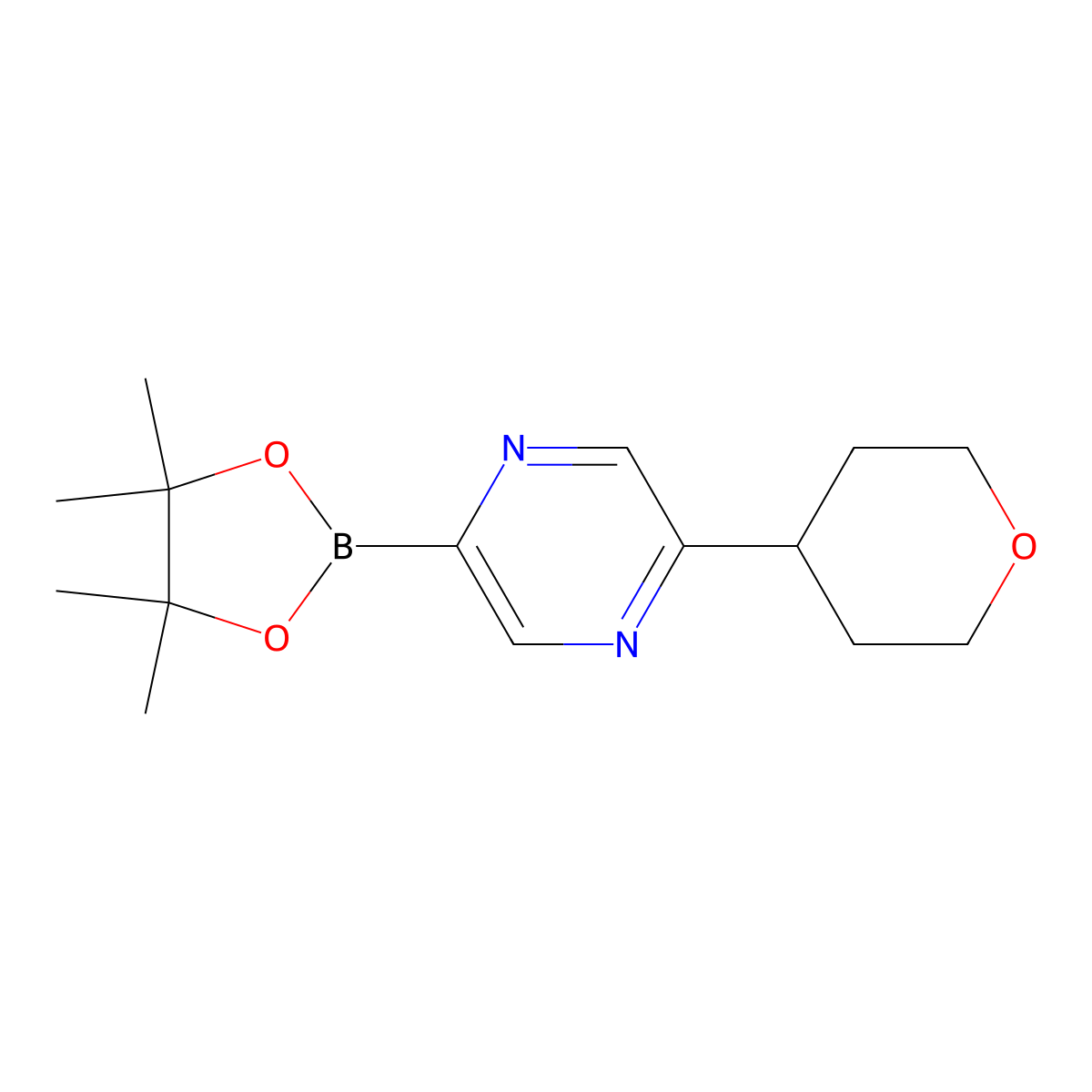 5-(Tetrahydropyran-4-yl)pyrazine-2-boronic acid pinacol ester molecular structure, CAS 1402166-37-3