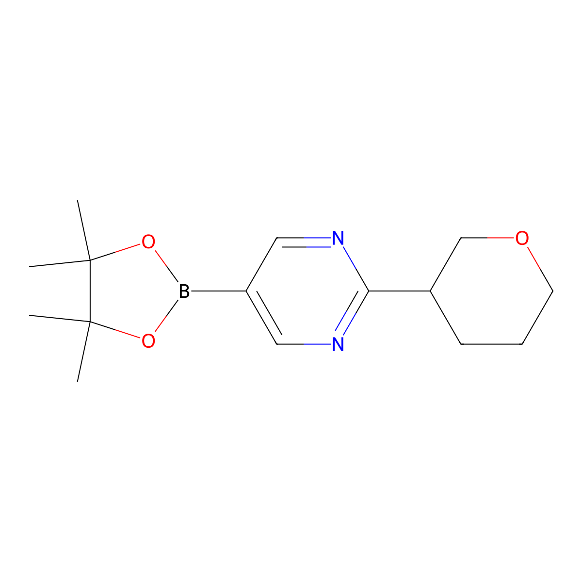 2-(3-Tetrahydropyranyl)pyrimidine-5-boronic acid pinacol ester molecular structure, CAS 1402166-39-5