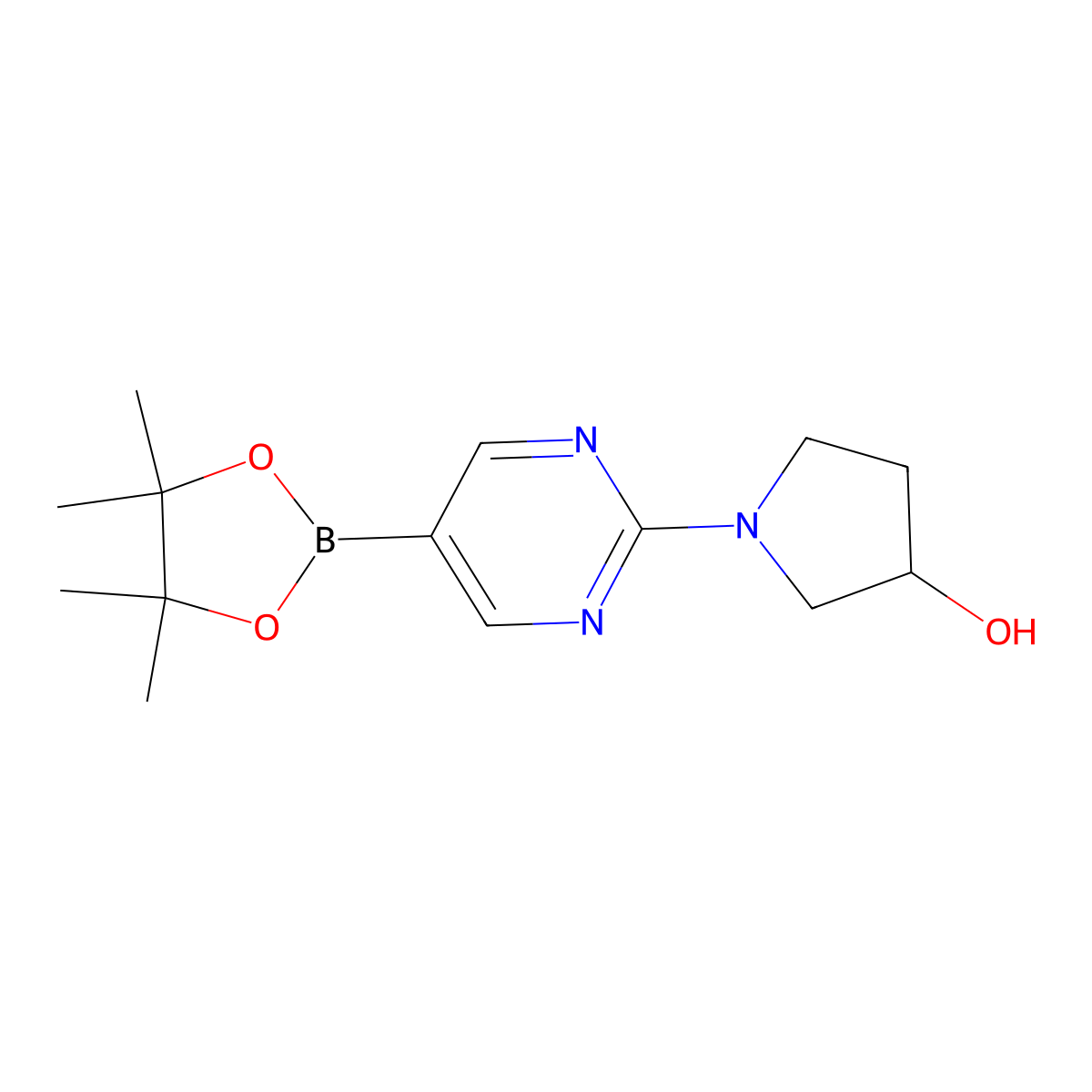 1-(5-(4,4,5,5-Tetramethyl-1,3,2-dioxaborolan-2-yl)pyrimidin-2-yl)pyrrolidin-3-ol molecular structure, CAS 1402166-41-9