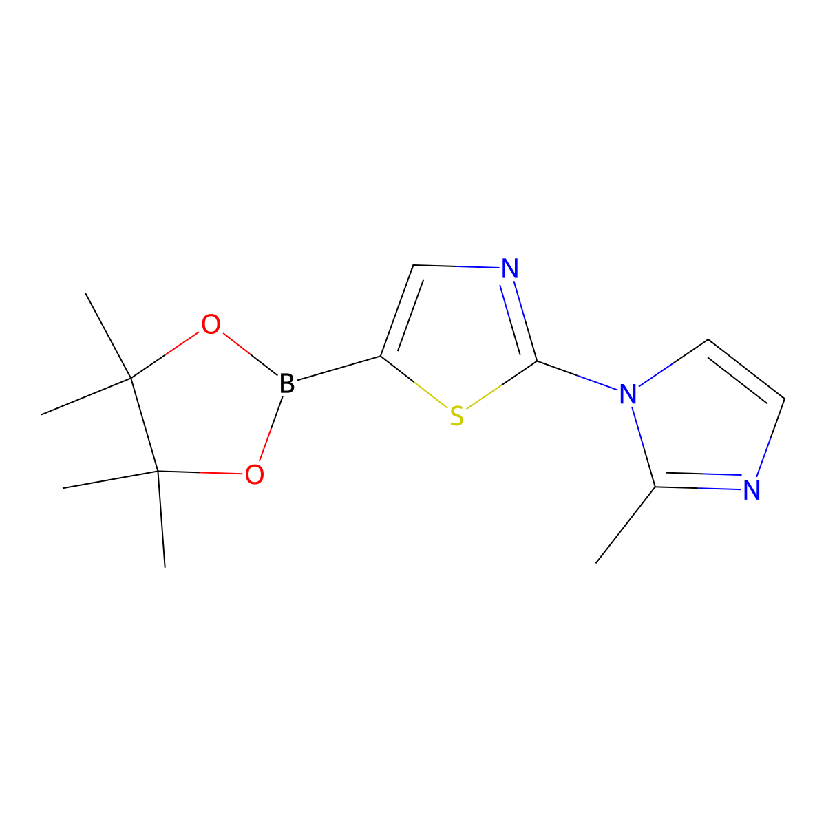 2-(2-Methyl-1H-imidazol-1-yl)-5-(4,4,5,5-tetramethyl-1,3,2-dioxaborolan-2-yl)thiazole molecular structure, CAS 1402166-42-0