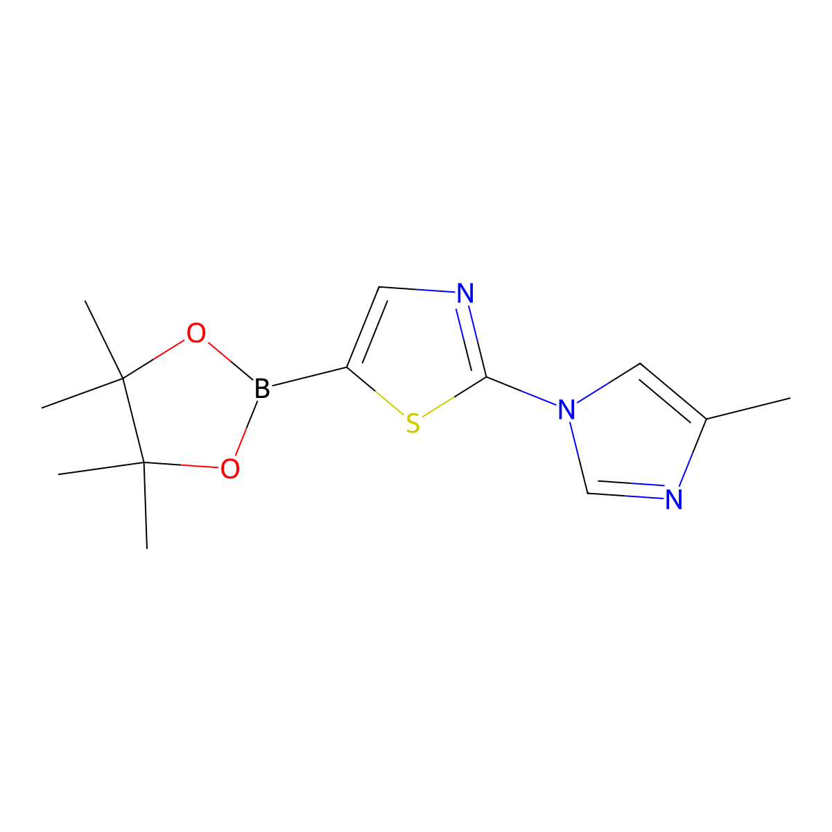 2-(4-methyl-1H-imidazol-1-yl)-5-(4,4,5,5-tetramethyl-1,3,2-dioxaborolan-2-yl)thiazole molecular structure, CAS 1402166-44-2