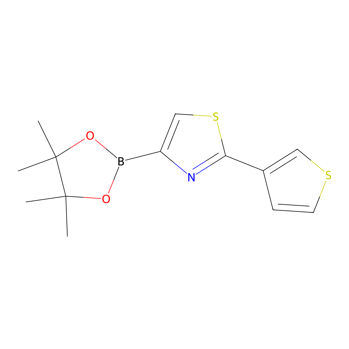 4-(4,4,5,5-Tetramethyl-1,3,2-dioxaborolan-2-yl)-2-(thiophen-3-yl)thiazole molecular structure, CAS 1402166-56-6