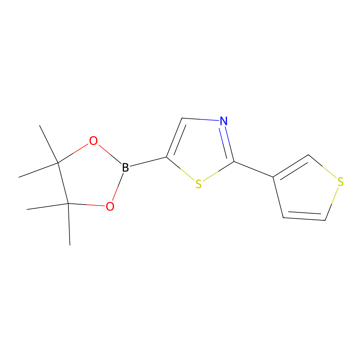 5-(4,4,5,5-Tetramethyl-1,3,2-dioxaborolan-2-yl)-2-(thiophen-3-yl)thiazole molecular structure, CAS 1402166-58-8