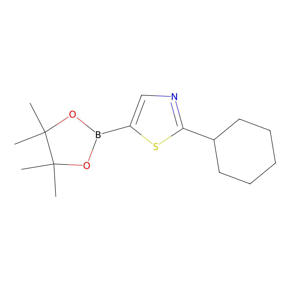 2-Cyclohexyl-5-(4,4,5,5-tetramethyl-1,3,2-dioxaborolan-2-yl)thiazole molecular structure, CAS 1402166-60-2