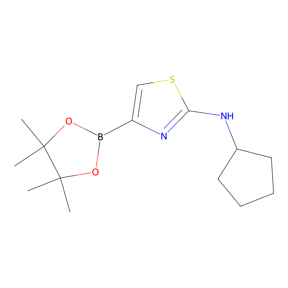 N-Cyclopentyl-4-(4,4,5,5-tetramethyl-1,3,2-dioxaborolan-2-YL)thiazol-2-amine molecular structure, CAS 1402166-66-8