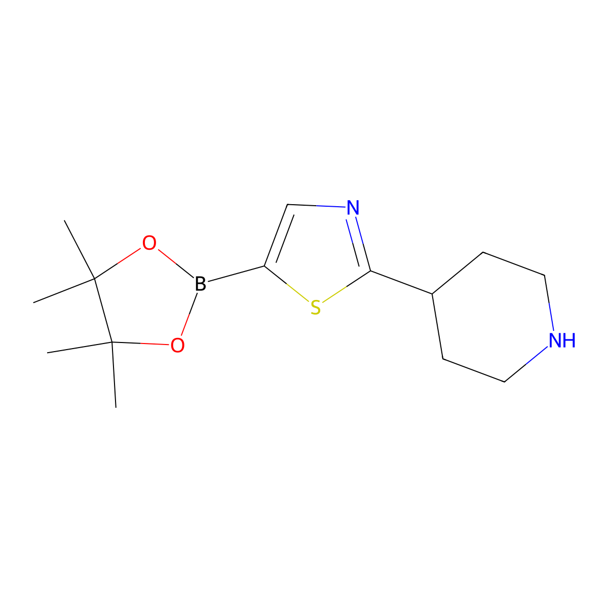 2-(Piperidin-4-yl)thiazole-5-boronic acid pinacol ester molecular structure, CAS 1402166-68-0