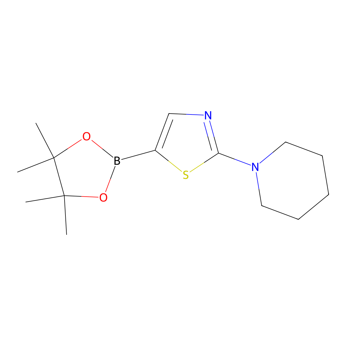 1-(5-(4,4,5,5-Tetramethyl-1,3,2-dioxaborolan-2-yl)-1,3-thiazol-2-yl)piperidine molecular structure, CAS 1402166-69-1