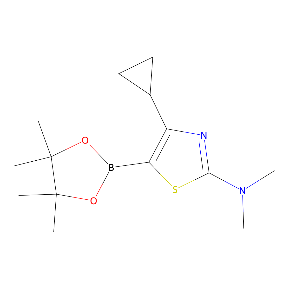 4-Cyclopropyl-2-(dimethylamino)thiazole-5-boronic acid pinacol ester molecular structure, CAS 1402166-70-4