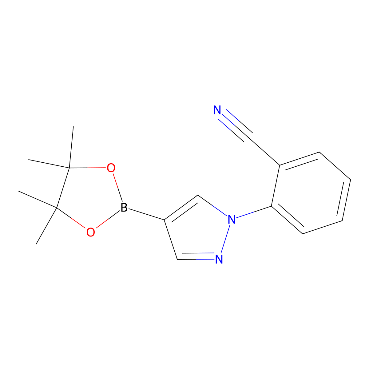 2-(4-(4,4,5,5-Tetramethyl-1,3,2-dioxaborolan-2-yl)-1H-pyrazol-1-yl)benzonitrile molecular structure, CAS 1402166-71-5