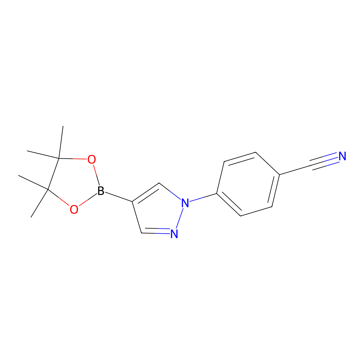 4-(4-(4,4,5,5-Tetramethyl-1,3,2-dioxaborolan-2-yl)-1H-pyrazol-1-yl)benzonitrile molecular structure, CAS 1402166-72-6
