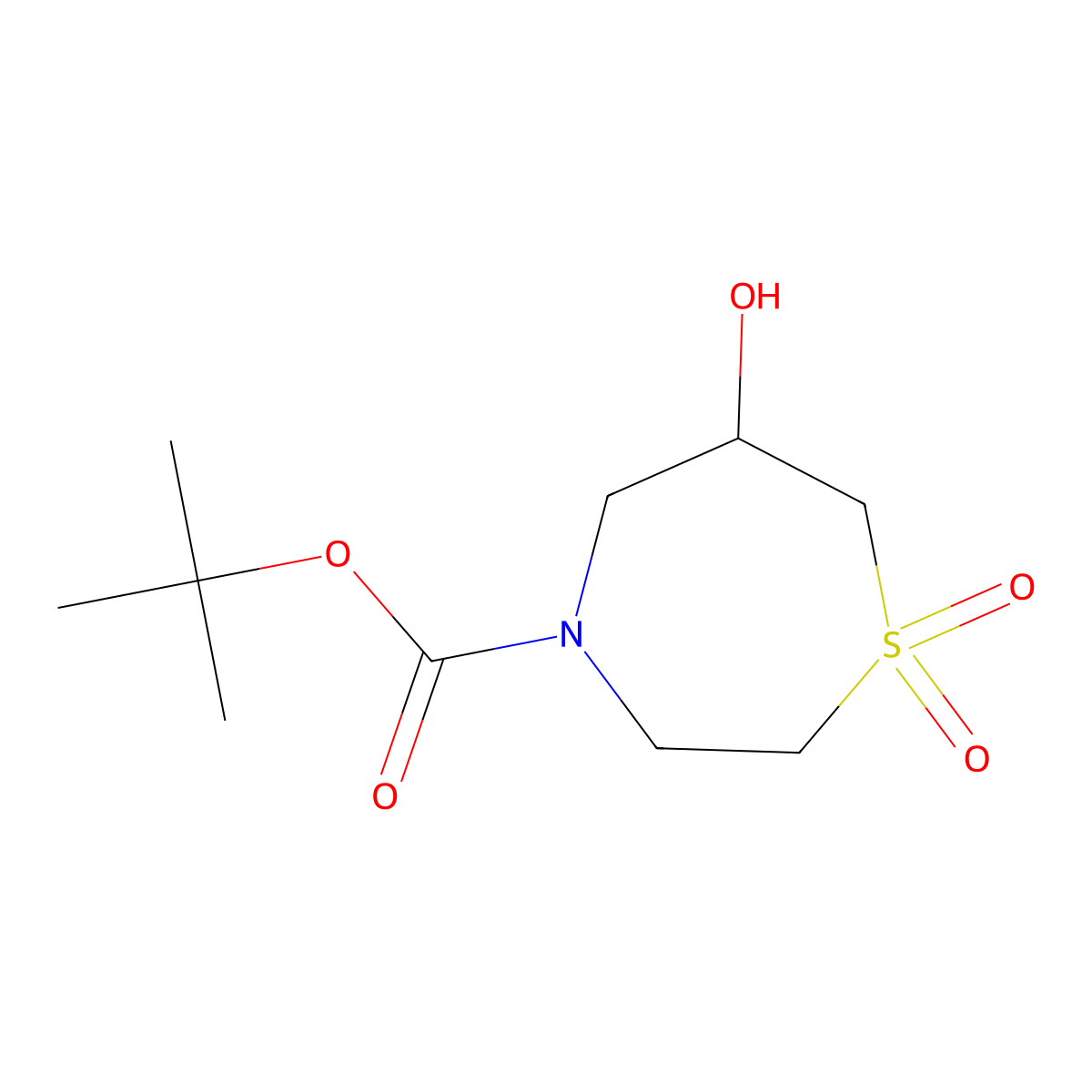tert-Butyl 6-hydroxy-1,4-thiazepane-4-carboxylate 1,1-dioxide molecular structure, CAS 140217-83-0
