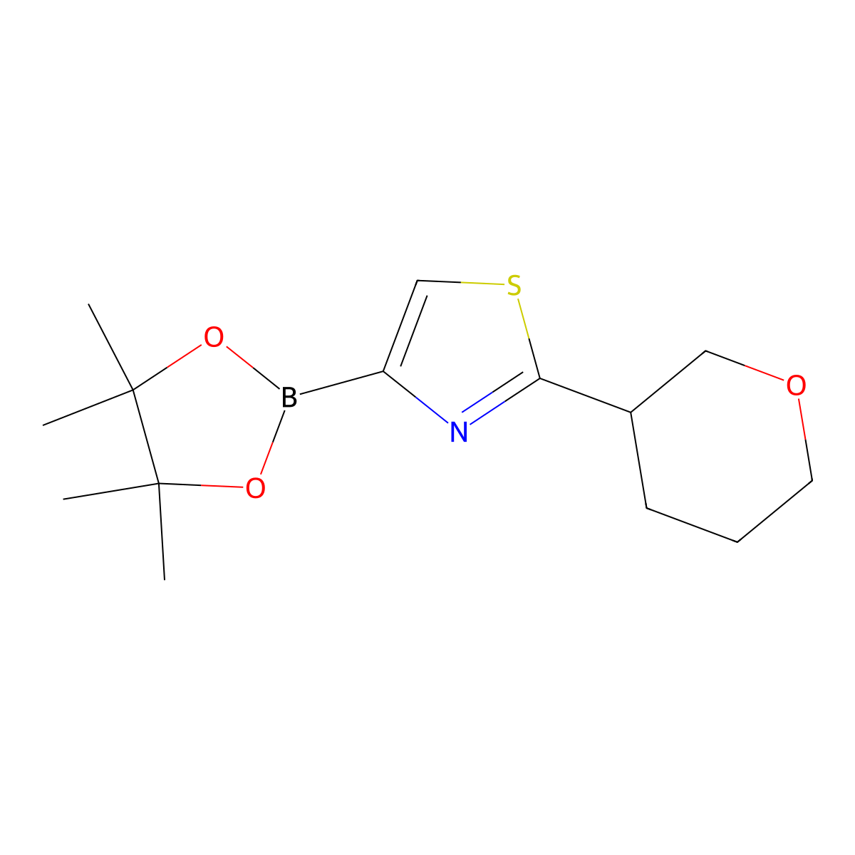 2-(Oxan-3-yl)-4-(4,4,5,5-tetramethyl-1,3,2-dioxaborolan-2-yl)-1,3-thiazole molecular structure, CAS 1402172-19-3