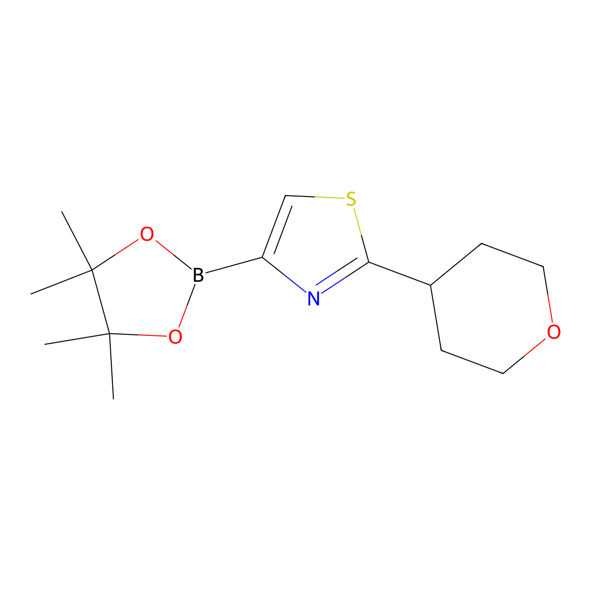 2-(Tetrahydro-2H-pyran-4-yl)thiazole-4-boronic Acid Pinacol Ester molecular structure, CAS 1402172-20-6