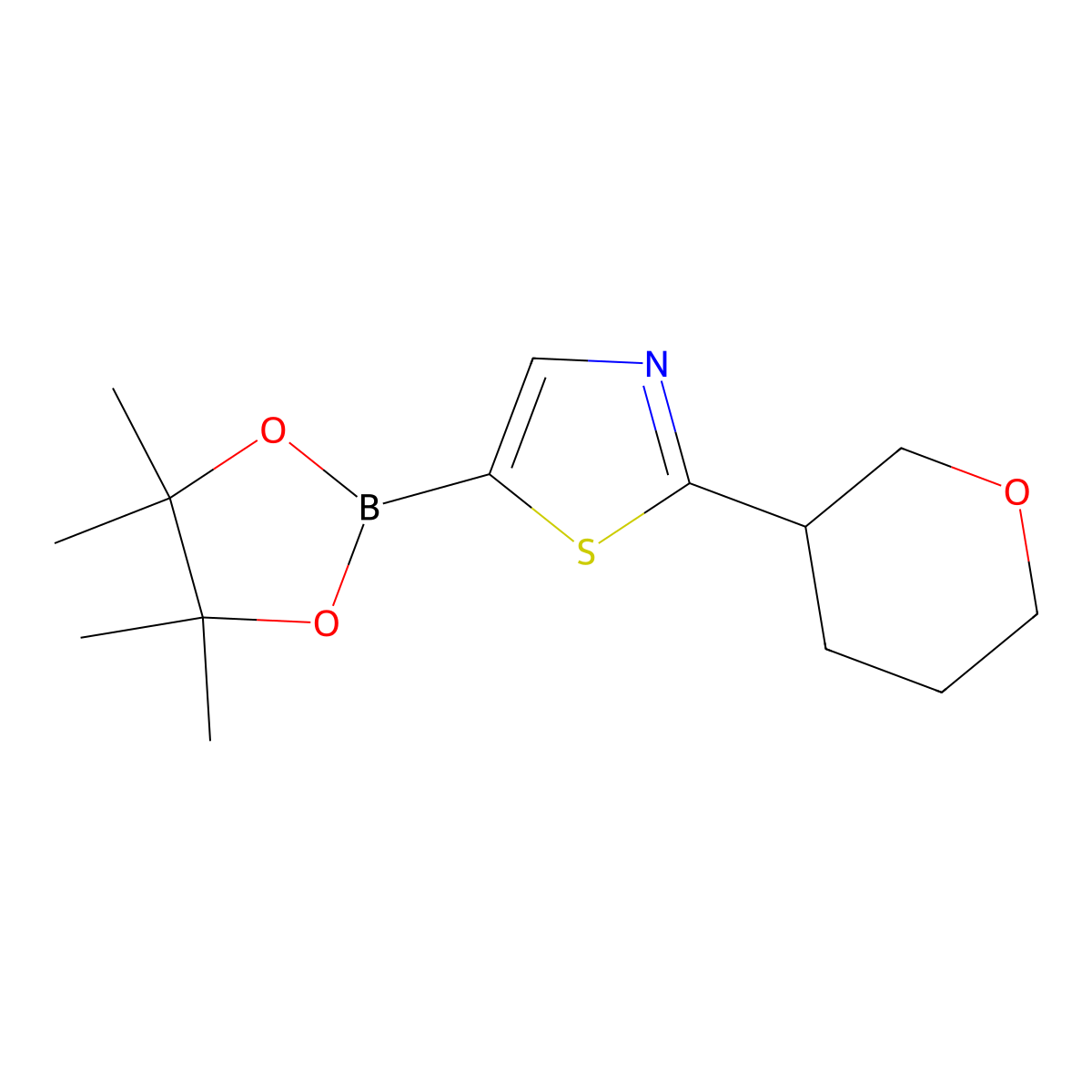 2-(Oxan-3-yl)-5-(4,4,5,5-tetramethyl-1,3,2-dioxaborolan-2-yl)-1,3-thiazole molecular structure, CAS 1402172-21-7