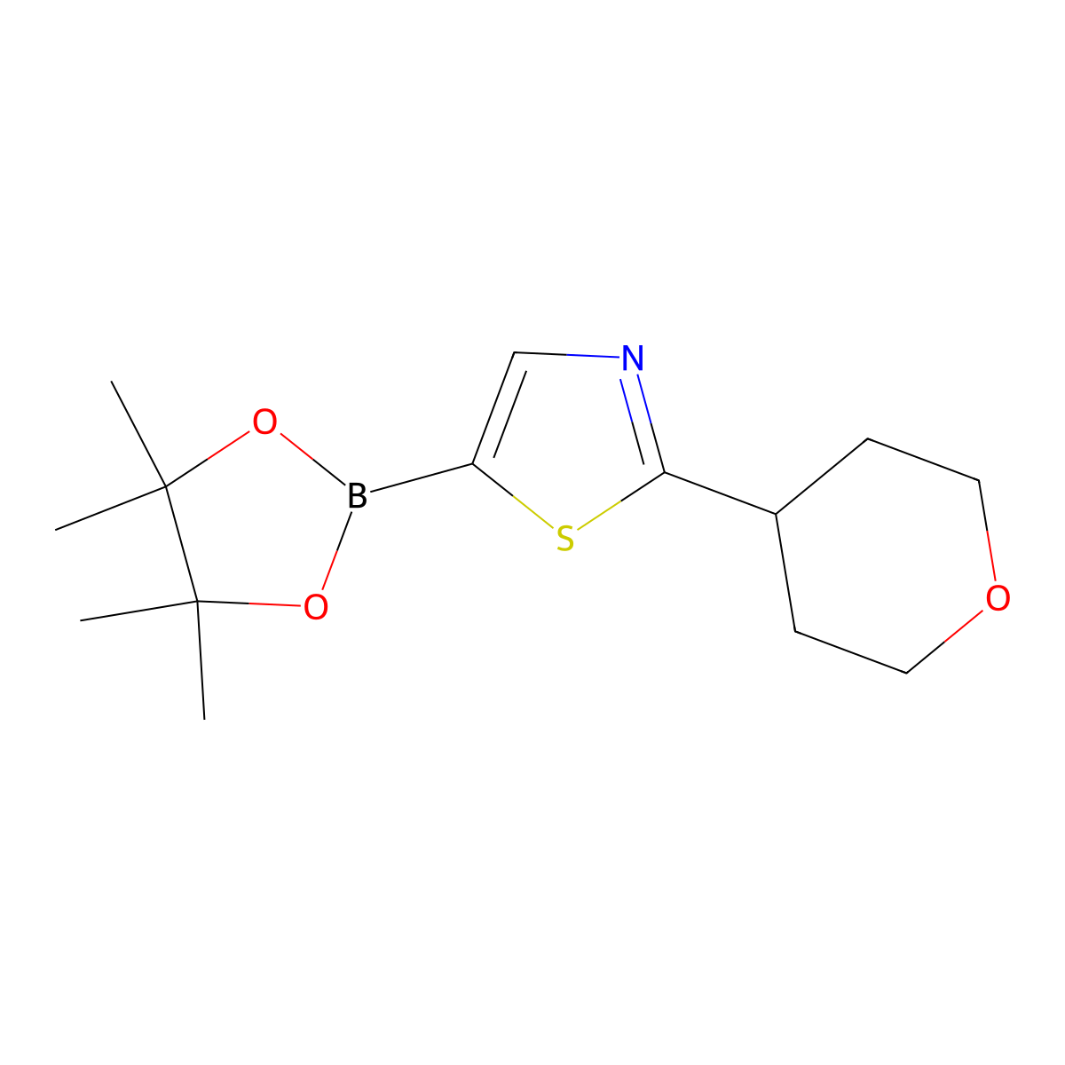 2-(Tetrahydropyran-4-yl)thiazole-5-boronic acid pinacol ester molecular structure, CAS 1402172-22-8