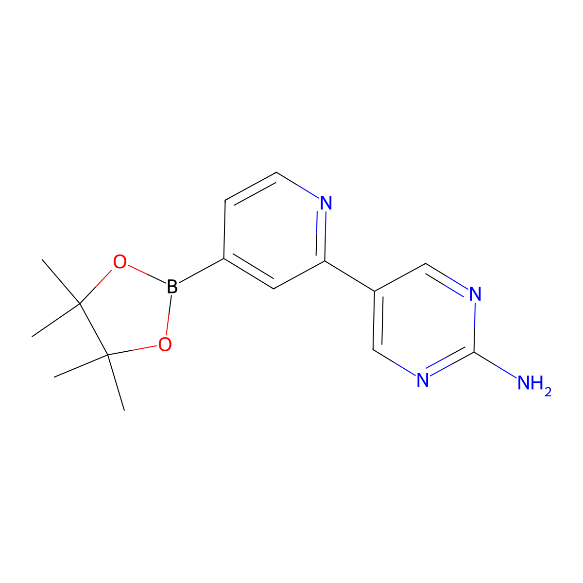 2-(2-Amino-5-pyrimidyl)pyridine-4-boronic acid pinacol ester molecular structure, CAS 1402172-69-3