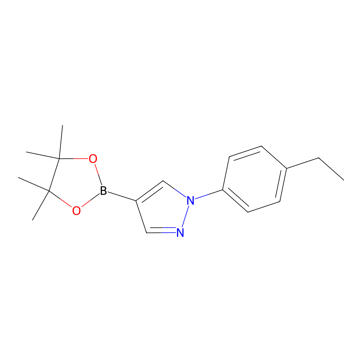 1-(4-Ethylphenyl)-4-(4,4,5,5-tetramethyl-1,3,2-dioxaborolan-2-yl)-1H-pyrazole molecular structure, CAS 1402172-70-6