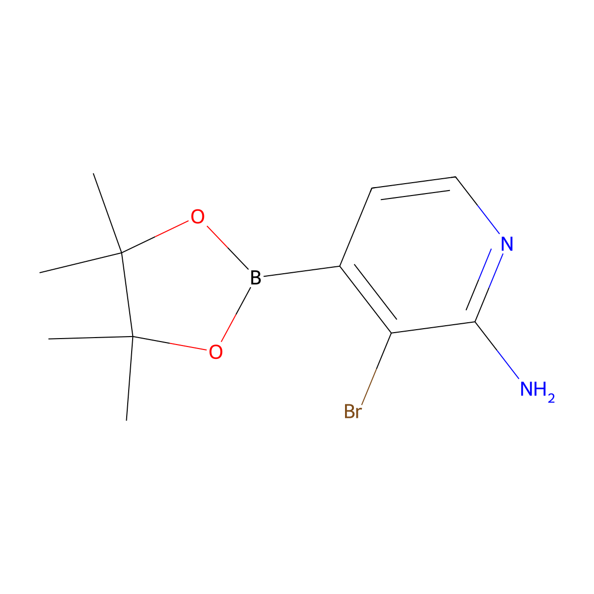 3-Bromo-4-(4,4,5,5-tetramethyl-1,3,2-dioxaborolan-2-yl)pyridin-2-amine molecular structure, CAS 1402172-71-7