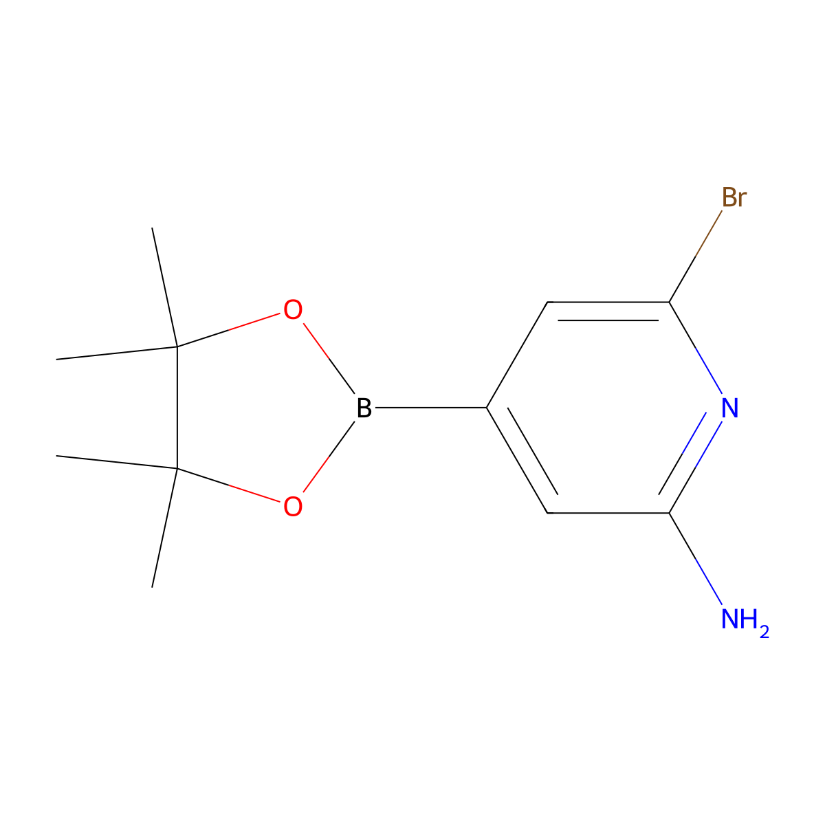 6-Bromo-4-(4,4,5,5-tetramethyl-1,3,2-dioxaborolan-2-yl)pyridin-2-amine molecular structure, CAS 1402172-72-8