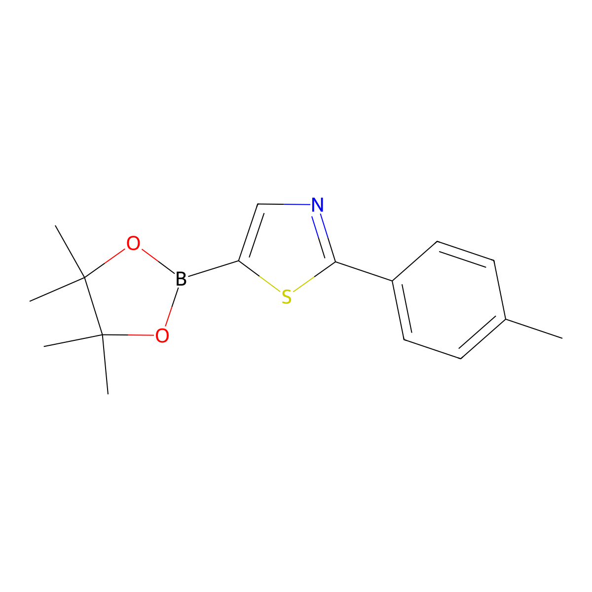 5-(4,4,5,5-Tetramethyl-1,3,2-dioxaborolan-2-yl)-2-(p-tolyl)thiazole molecular structure, CAS 1402173-90-3