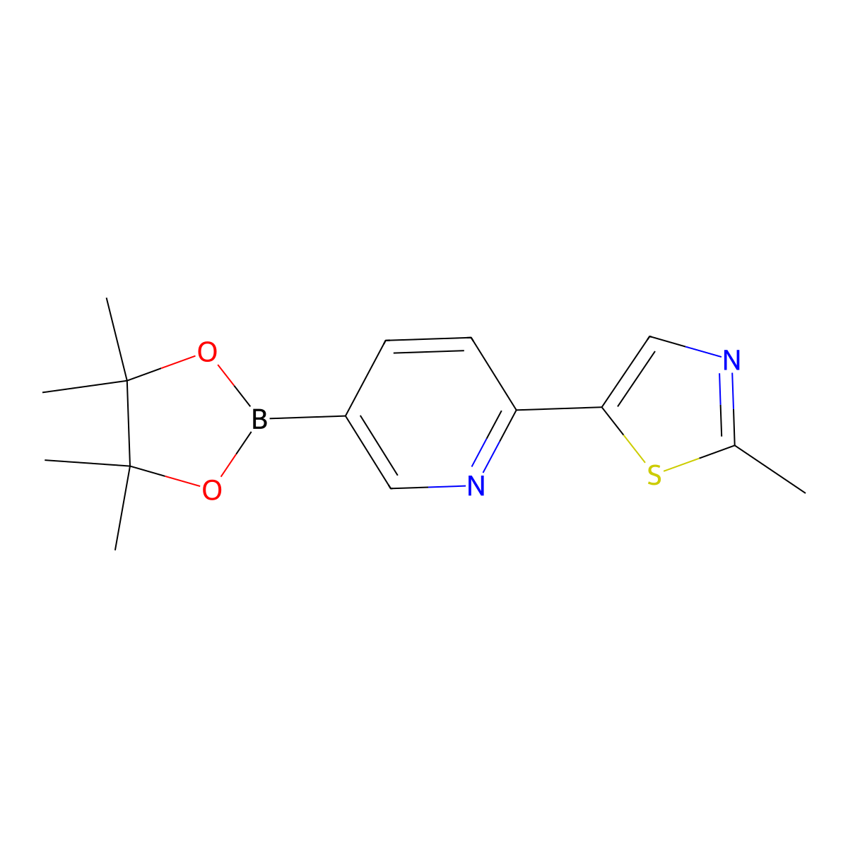6-(2-Methyl-5-thiazolyl)pyridine-3-boronic acid pinacol ester molecular structure, CAS 1402173-95-8
