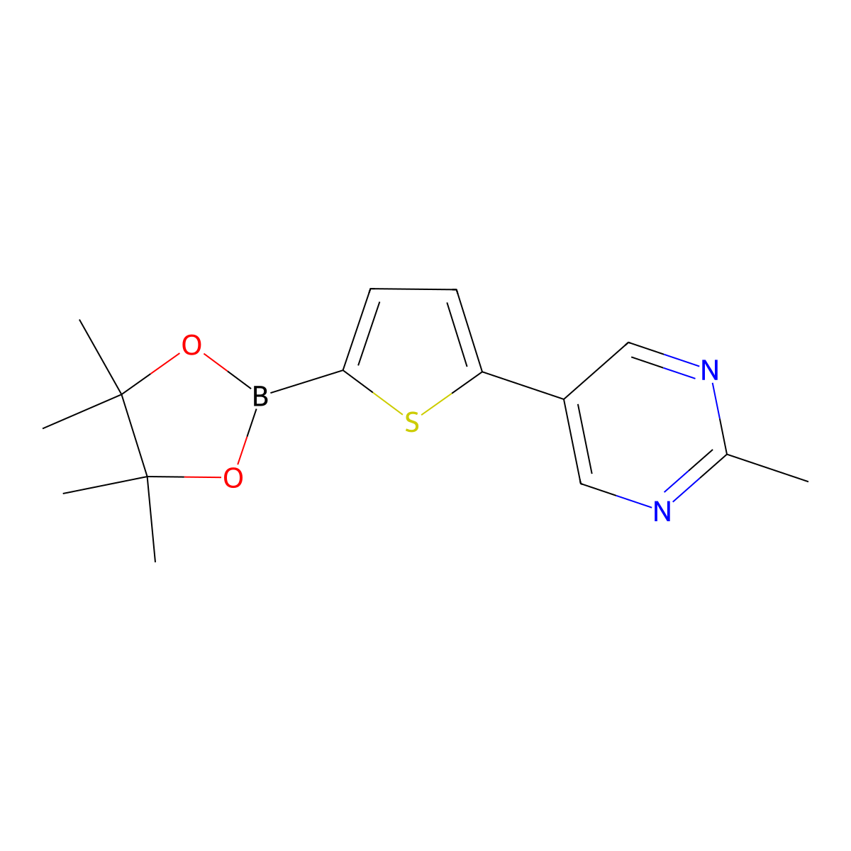 5-(5-Pyrimidyl)thiophene-2-boronic acid pinacol ester molecular structure, CAS 1402173-96-9