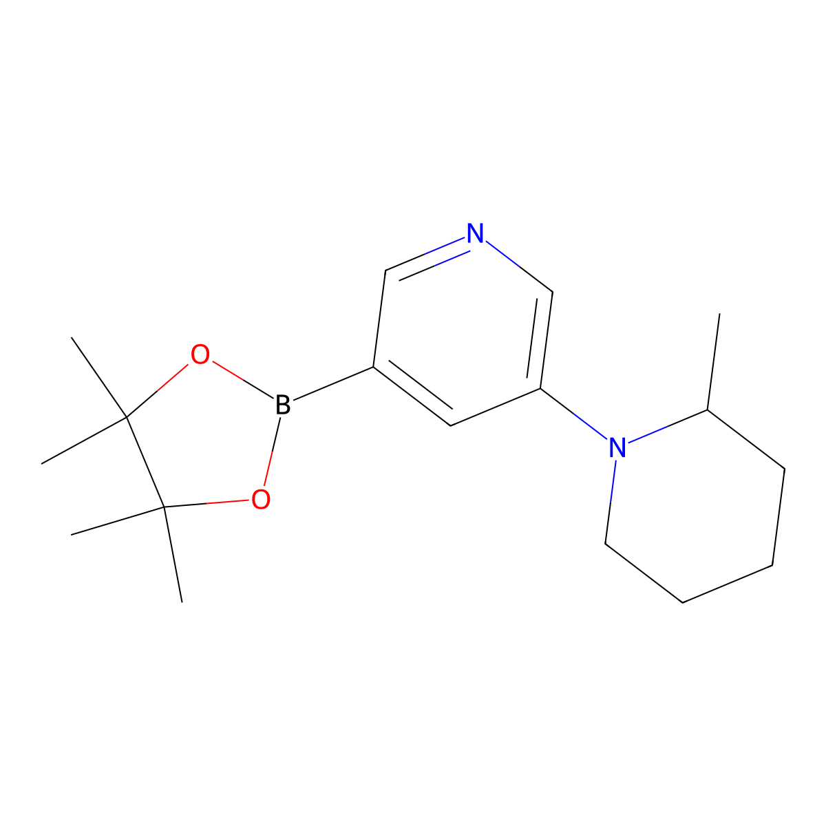 5-(2-Methylpiperidin-1-yl)pyridine-3-boronic acid pinacol ester molecular structure, CAS 1402174-03-1