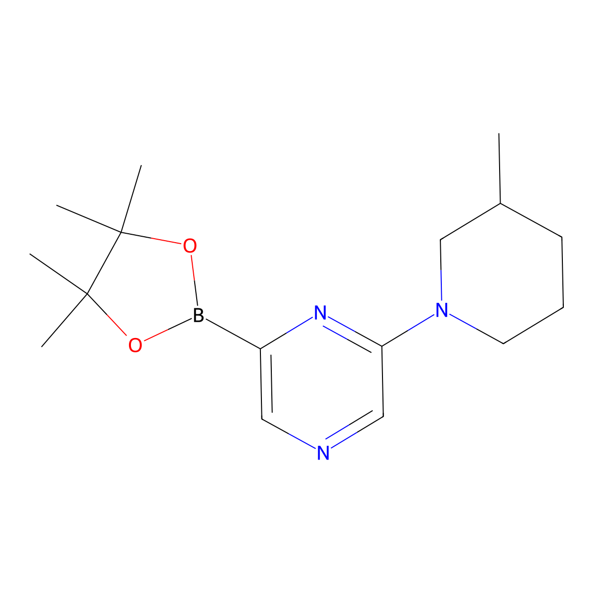 6-(3-Methylpiperidin-1-yl)pyrazine-2-boronic acid pinacol ester molecular structure, CAS 1402174-18-8