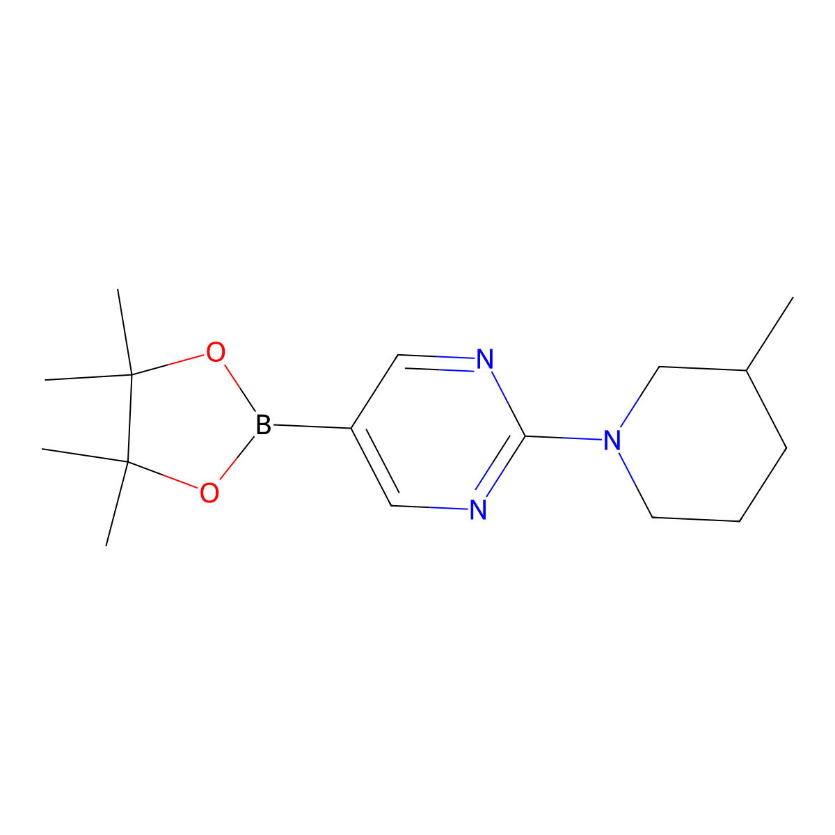 2-(3-Methylpiperidin-1-yl)-5-(4,4,5,5-tetramethyl-1,3,2-dioxaborolan-2-yl)pyrimidine molecular structure, CAS 1402174-20-2