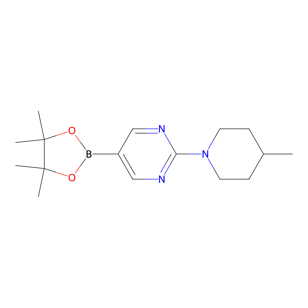 2-(4-Methylpiperidin-1-yl)-5-(4,4,5,5-tetramethyl-1,3,2-dioxaborolan-2-yl)pyrimidine molecular structure, CAS 1402174-21-3