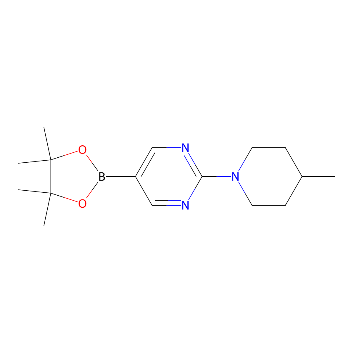 2-(4-Methylpiperidin-1-yl)-5-(4,4,5,5-tetramethyl-1,3,2-dioxaborolan-2-yl)pyrimidine molecular structure, CAS 1402174-21-3