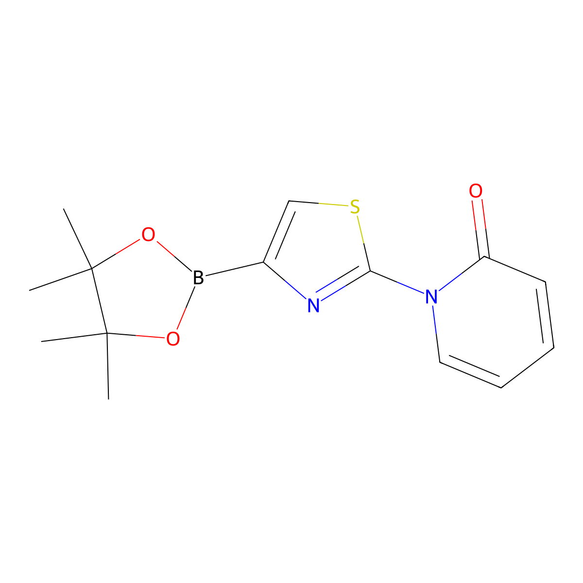 1-(4-(4,4,5,5-tetramethyl-1,3,2-dioxaborolan-2-yl)thiazol-2-yl)pyridin-2(1H)-one molecular structure, CAS 1402174-23-5