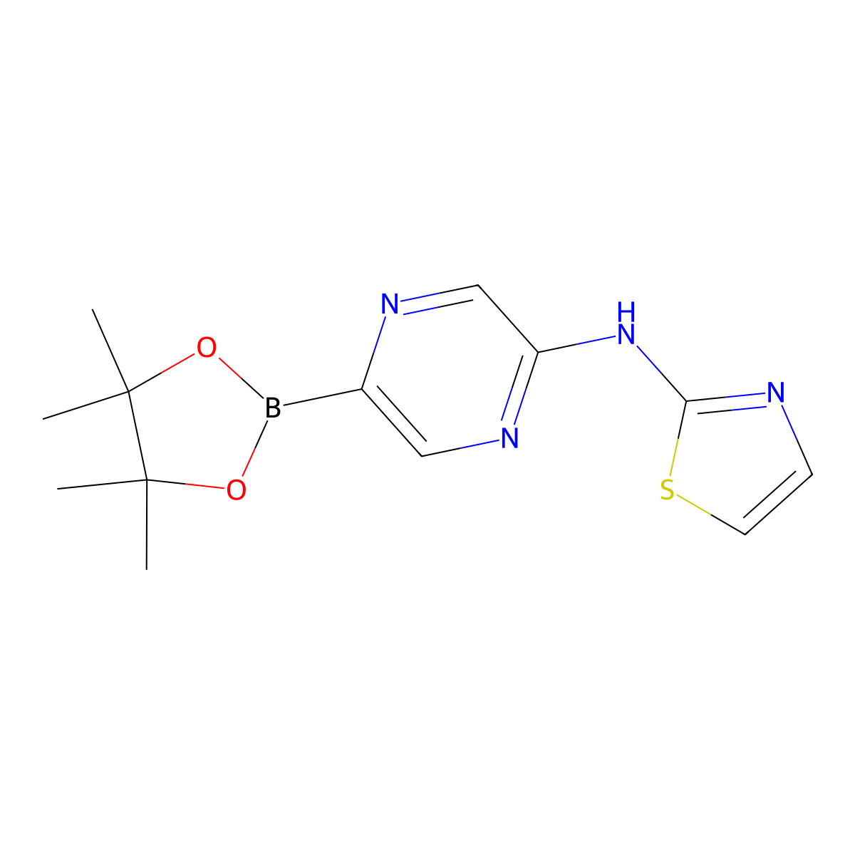 5-(2-Thiazolylamino)pyrazine-2-boronic acid pinacol ester molecular structure, CAS 1402174-25-7