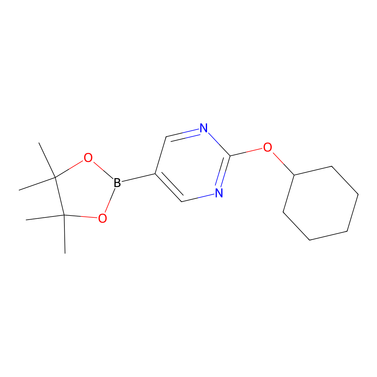 2-(Cyclohexyloxy)-5-(4,4,5,5-tetramethyl-1,3,2-dioxaborolan-2-yl)pyrimidine molecular structure, CAS 1402174-34-8