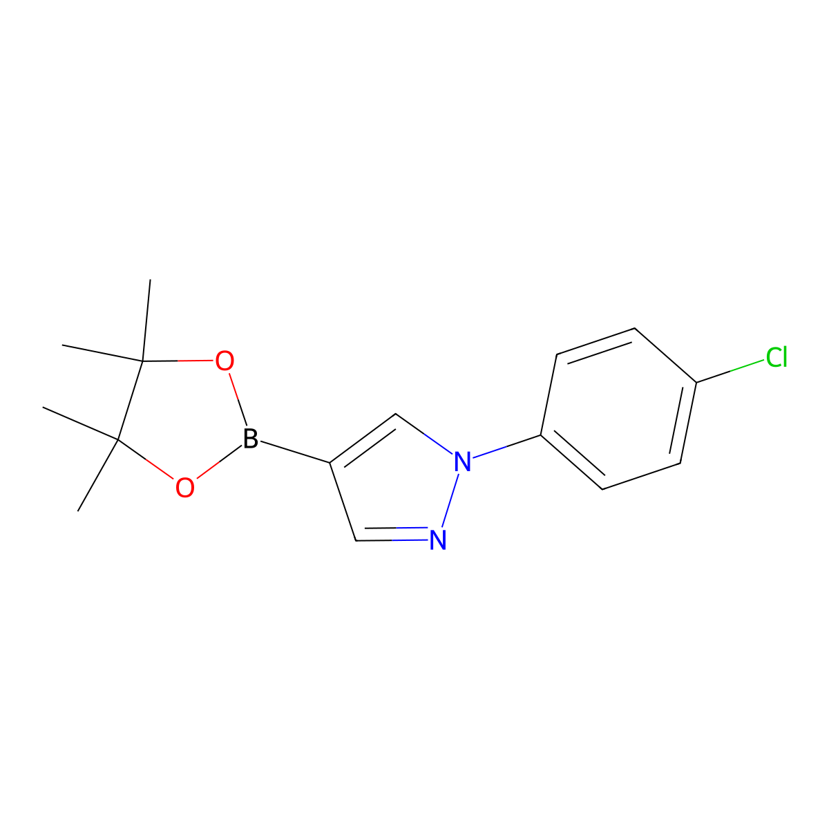 1-(4-chlorophenyl)-4-(4,4,5,5-tetramethyl-1,3,2-dioxaborolan-2-yl)-1H-pyrazole molecular structure, CAS 1402174-37-1