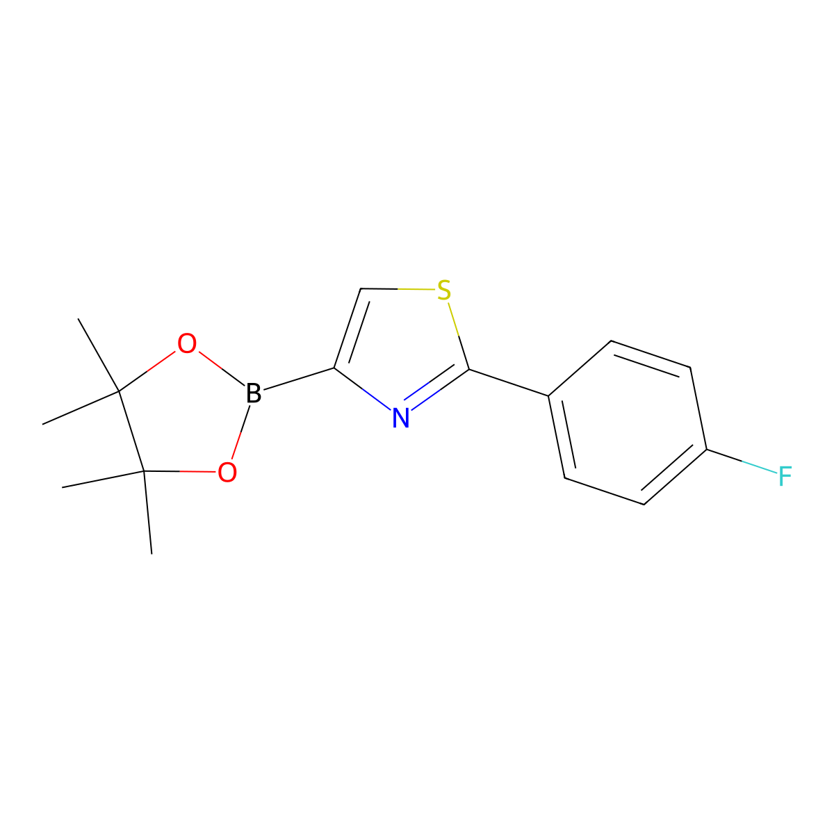 2-(4-Fluorophenyl)-4-(4,4,5,5-tetramethyl-1,3,2-dioxaborolan-2-yl)thiazole molecular structure, CAS 1402174-39-3