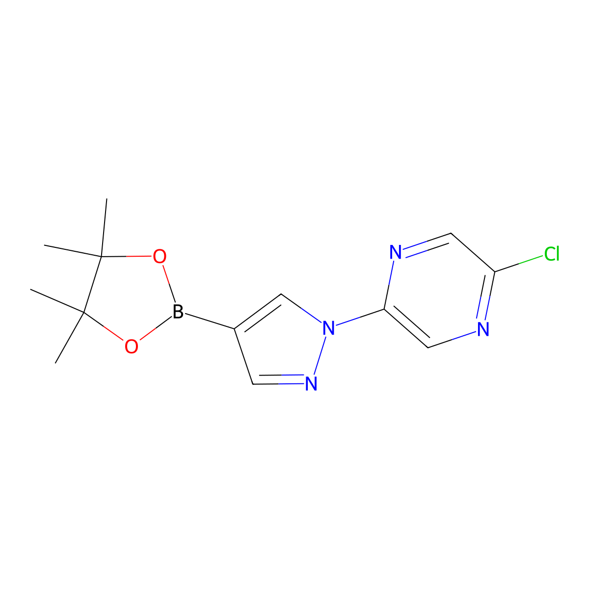 1-(5-Chloro-2-pyrazyl)pyrazole-4-boronic acid pinacol ester molecular structure, CAS 1402174-56-4