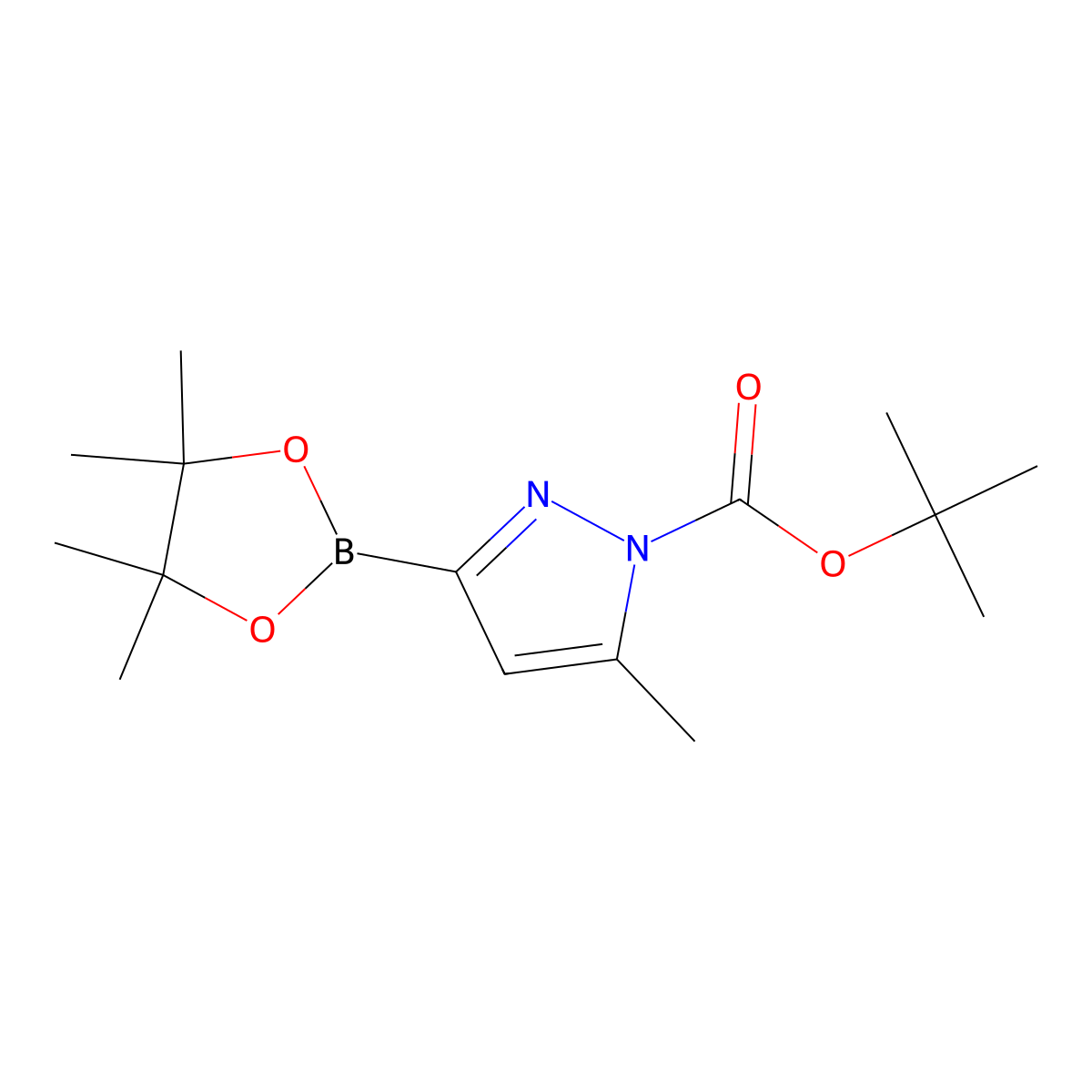 tert-butyl 5-methyl-3-(4,4,5,5-tetramethyl-1,3,2-dioxaborolan-2-yl)-1H-pyrazole-1-carboxylate molecular structure, CAS 1402174-61-1