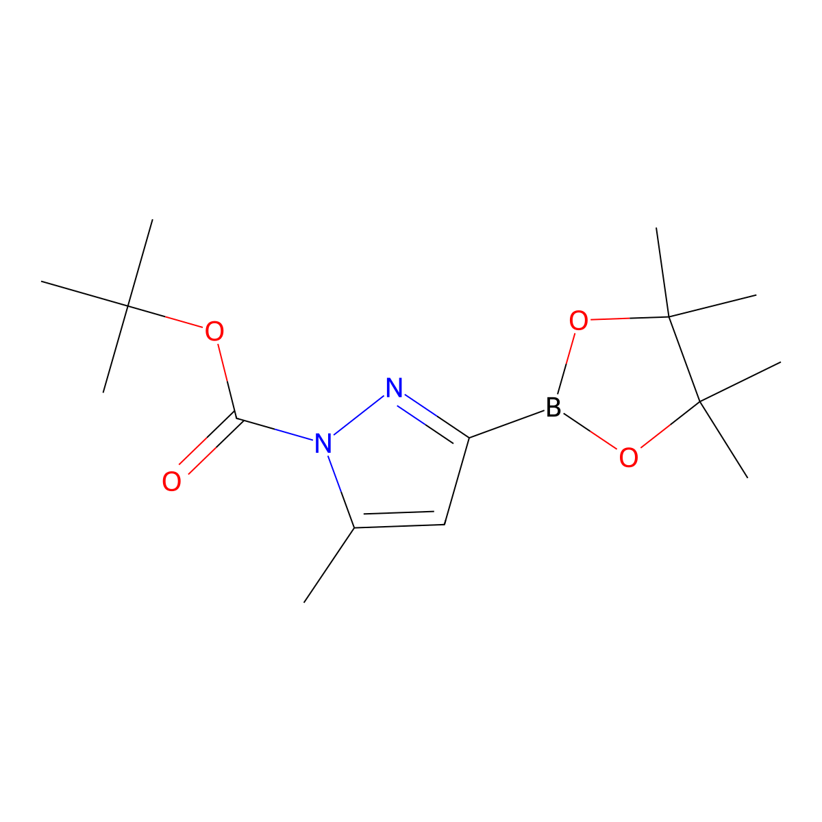 tert-butyl 5-methyl-3-(4,4,5,5-tetramethyl-1,3,2-dioxaborolan-2-yl)-1H-pyrazole-1-carboxylate molecular structure, CAS 1402174-61-1