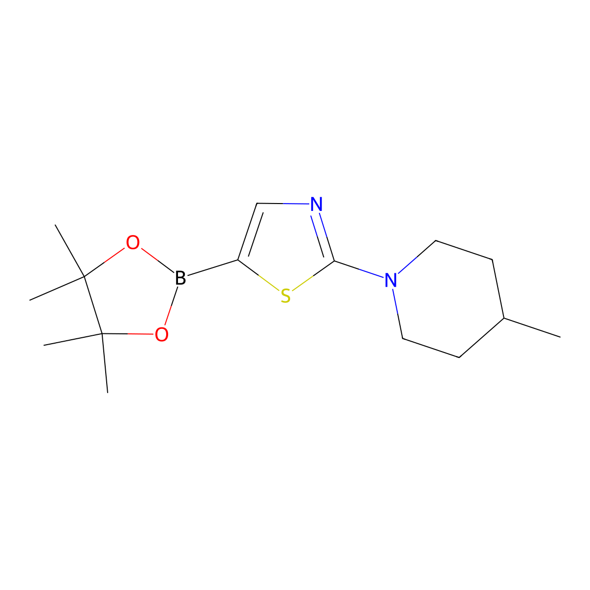 2-(4-Methylpiperidino)thiazole-5-boronic acid pinacol ester molecular structure, CAS 1402174-64-4