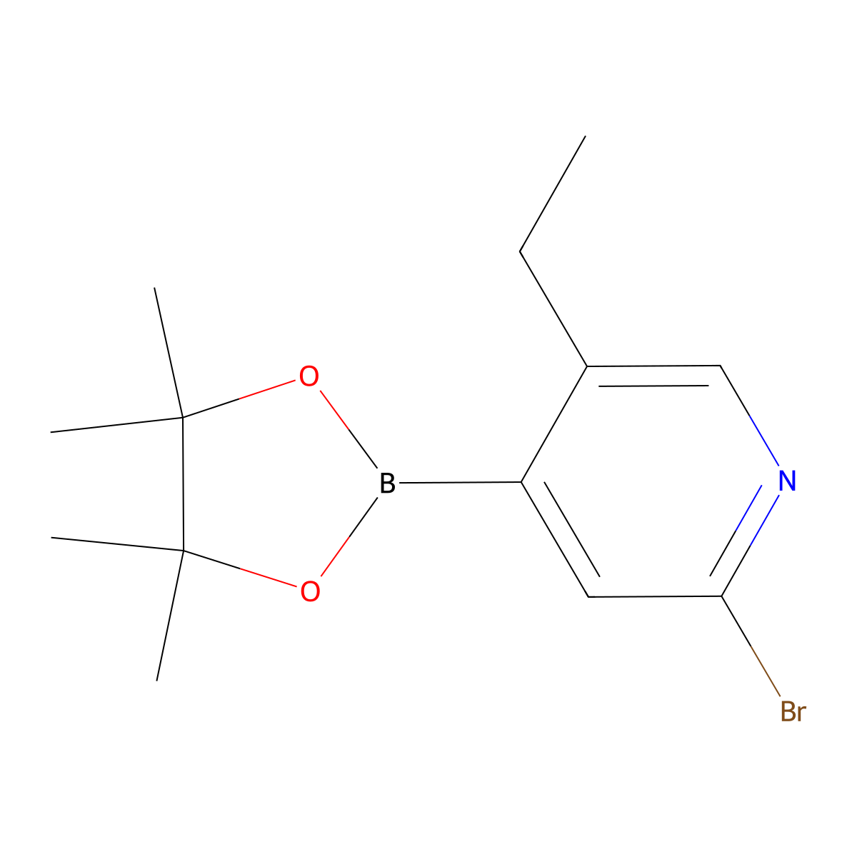2-Bromo-5-ethyl-4-(4,4,5,5-tetramethyl-1,3,2-dioxaborolan-2-yl)pyridine molecular structure, CAS 1402226-91-8